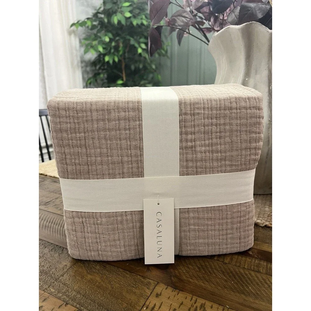 Full/Queen Textured Chambray Cotton Duvet & Sham Set Warm Brown - Casaluna NEW